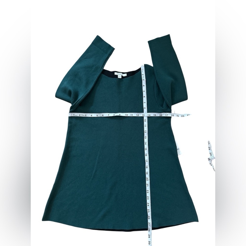 Chico’s Forest Green Pullover Sweater 3/4 Sleeve Scoop Neck Women’s Top 1 M NWT - Picture 6 of 6